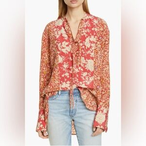 Ralph Lauren Polo Mixed Floral Boho Blouse Red Cream size Small